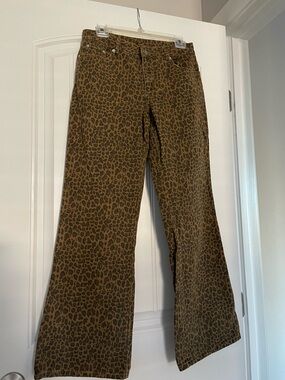 Le Lis Leopard Print Wide Leg Jeans/Pants - Brown NWT Small